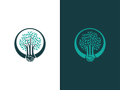 Handshake Tree Logo branding design handshake icon illustration logo logodesign logofolio logoforsale logoground logotype morden premade logo ready made logo sale symbol tree tree logo unused logo vector