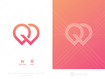 Letter W Pin Logo branding design golden ratio icon illustration letter w lettermark location pin logo logodesign logoforsale logogrid logoground logotype morden pin logo premade logo ready made logo symbol unused logo