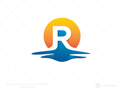 Letter R + River + Sun Logo branding design icon illustration letter r lettermark logo logodesign logoforsale logoground logotype morden premade logo ready made logo river sale sun symbol unused logo vector