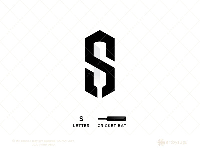 Negative space Cricket Bat + Letter S Logo for Sale bat logo branding design icon illustration letter s logo logodesign logoforsale logoground logotype morden negative space logo premade logo ready made logo sale symbol unused logo vector