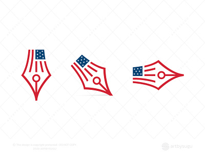 US Flag + Pen Nib Logo for Sale branding design icon illustration logo logodesign logoforsale logoground logotype morden premade logo ready made logo sale symbol unused logo vector