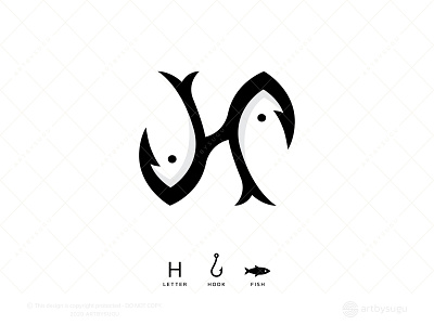 Letter H + Hook + Fish Logo for Sale branding design fish logo fishing hook fishing logo icon illustration letter h logo logodesign logoforsale logoground logotype morden premade logo ready made logo symbol unused logo vector
