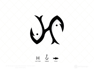 Letter H + Hook + Fish Logo for Sale