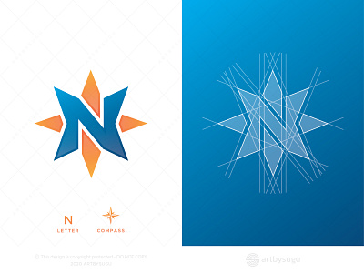 Letter N + Compass Logo for Sale branding design grid design grid layout icon illustration letter n logo logo grid logodesign logoforsale logotype morden premade logo ready made logo symbol unused concept unused logo vector