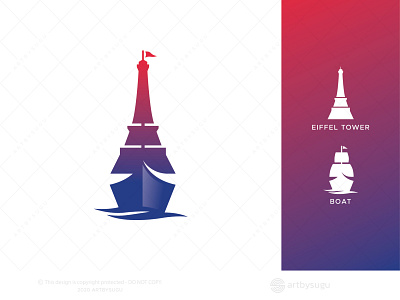 Eiffel Tower and Boat Logo for Sale branding design eiffel tower france icon illustration logo logodesign logoforsale logoground logotype morden paris premade logo ready made logo symbol unused logo vector