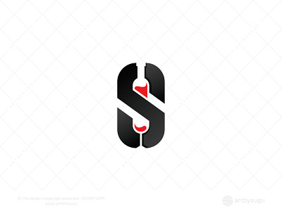 Letter S And Wine Negative Space Logo for Sale