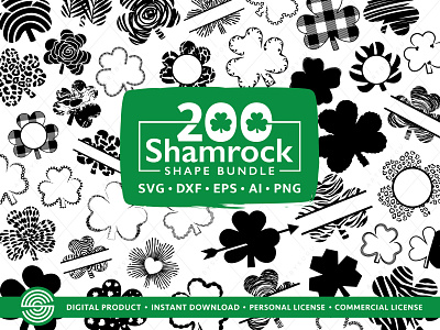 200 Shamrock shape SVG | St Patrick's Day Svg Bundle