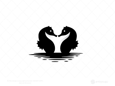 Negative Space Whale And Seahorse Logo for sale