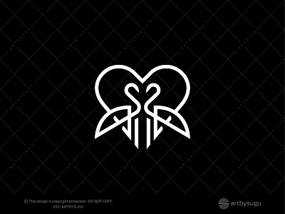 Heron Heart Logo (for Sale) branding design graphic design heart logo heron logo icon illustration logo logodesign logoforsale logotype monoline morden premade logo ready made logo symbol typography unused logo vector