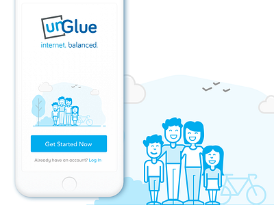 unGlue Welcome Screen brand family happy illustration intro outside unglue welcome