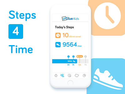 unGlue Steps4Time activity counter data economy goal iphone kid steps ui unglue ux walking