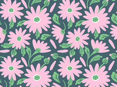 Vector seamless pattern of summer light pink blossoms and leaves