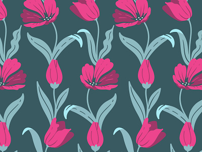 Vector seamless pattern with tulips on dark green background design fabric fashion illustration pattern seamless seamless pattern seamlesspattern surface design surface pattern surfacedesign textile tulips vector illustrations vectorpattern wallpaper wrapping paper