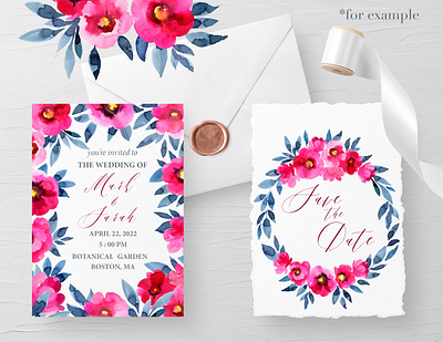 Pink Poppies cards design graphic illustration illustrator invintation print template watercolor wedding