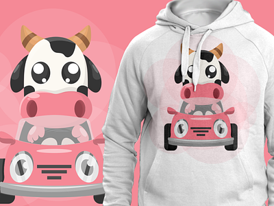 Driving Cow apparel book illustrations branding character childrens illustration cow cute illustration illustrations illustrator logo tshirt vector