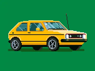 8-Bit Rabbit car drawing golf gti hatchback icon illustration pdx pixel art portland rabbit retro volkswagen vw