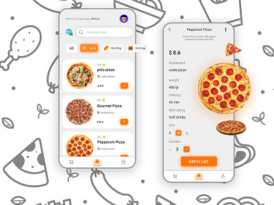 Pizza sales app app design minimal pizza pizza sales sell ui ui ux ui design xd design xd ui kit