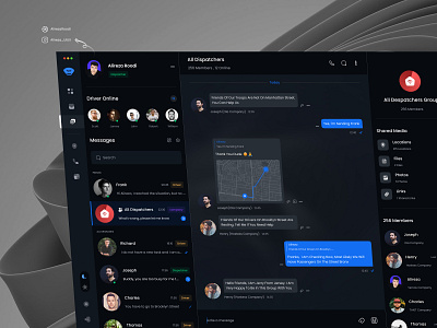 Dispatcher Panel Of Taxi Companies (Chat) -Dark mode chat dashboard design minimal ui ui ux ui design