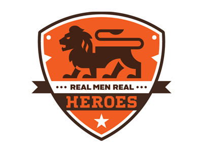 Real Men Real Heroes animal branding brown crest hero heroes identity lion logo men mentoring orange power real shield urban youth