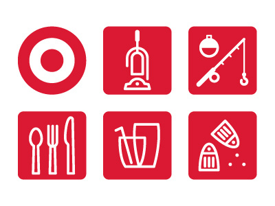 Target Icons vacuum fishing pole bobber fishing spoon fork knife cutlery signage sign icons icon glass glassware salt pepper shaker target store