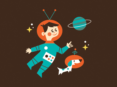 Cheerios animal astronaut boy branding cheerios dog explore float gravity illustration planet retro space star suit