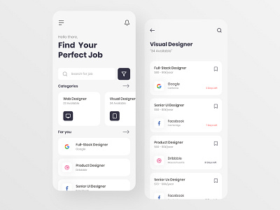 Job Finder Application app app design branding clean clean ui design flat job job finder jobs simple ui ux