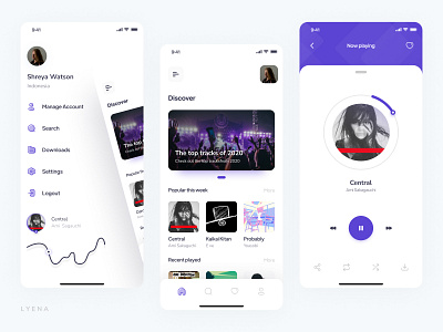 Lyena - Music Player App app design branding clean clean ui design flat minimal music simple trend ui uikits ux uxdesign