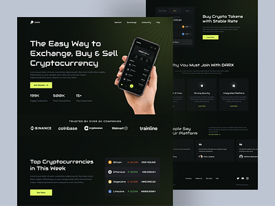 DARX - Cryptocurrency Landingpage ✨ app design bitcoin clean crypto cryptocurrency dark darkmode design ethereum exchange flat landingpage simple ui ux website