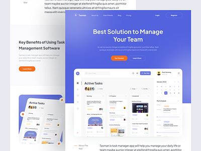 Tasman 🚀 - Task Management Landingpage Exploration agency app design clean dashboard design flat landingpage management manager plan simple task task management ui ux web website