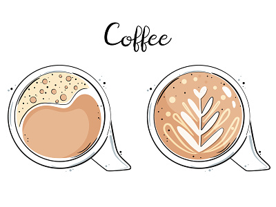 Cups of coffee top view. breakfast club coffee cup drink illustration morning coffee mug vector