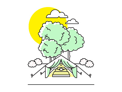 Camping clouds icons illustration nature outdoors sun tent trees vector