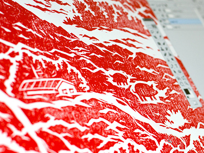 Krasnogorie (Red Mountains) brand branding handmade linocut meat nimax packaging red sausage science