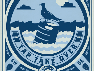 Tap Take Over beer bird illustration keg poster sea seagull sky tap water