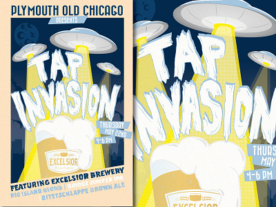 Invasion alien beer illustration invasion poster typography ufo