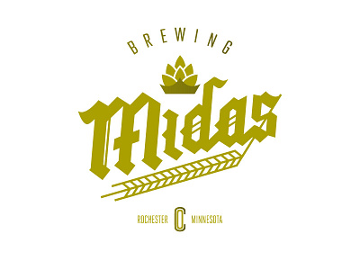 Midas Brewing barley blackletter branding brew crown gold hand hops identity lettering type typography