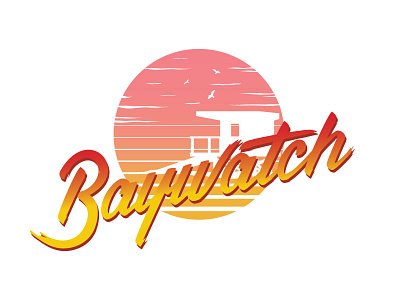 Baywatch 90s bay brush gradient hand illustration lettering ocean script watch