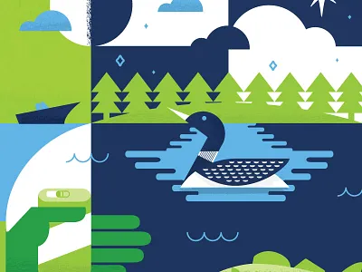 Up North beer boat fish geometric illustration lake loon minnesota moon north sun trees