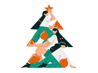 Xmas time. christmas christmas tree family. friends illustration people vector xmas