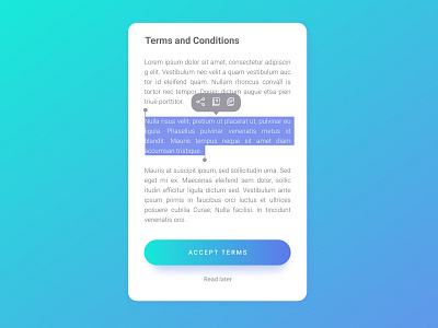 Terms and condition mobile ui reader