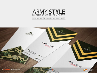 Army Style Business Card Template advise army barrister black branding business business card camo card classic classy counsel creative design elegant legal metallic soldier vector