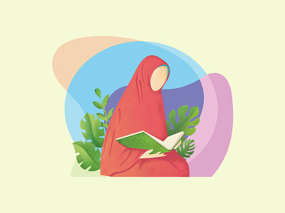 Akhwat reading quran art artwork beautiful character design green health hijab illustration illustrator muslimah reading quran vector