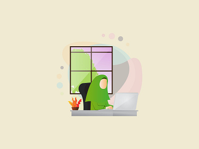 muslimah work from home artwork beautiful illustration stay at home vector website work from home