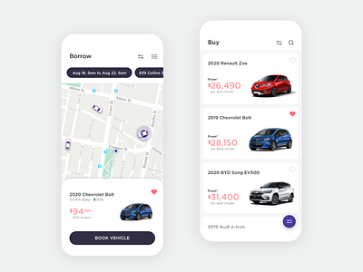 Mobility App - Vehicles List app booking buy car sharing design electric mobile rent ui ux
