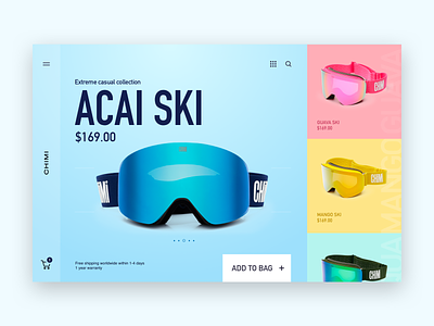 Chimi - Goggles landing page concept chimi design glasses goggles product product detail responsive shopping shopping cart ski snowboards ui ux web web design website