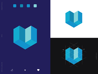 Stair + V + Love app art branding design flat icon logo minimal type vector