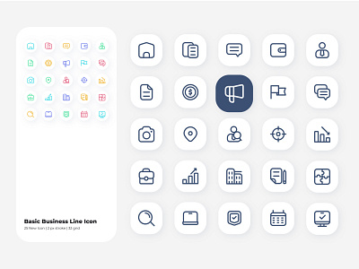 Basic Business Line Icon Set app branding design flat icon minimal ui ux vector website