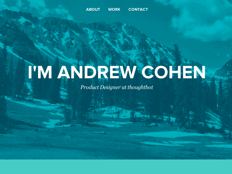 I'm Andrew Cohen background blur personal portfolio scroll website weird pixelation