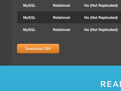 Download CSV databases table user interface