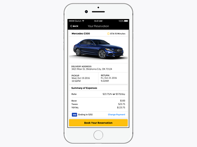 Car Rental automobile black car ios iphone mobile rental ui ux yellow