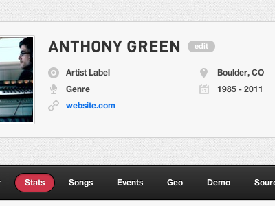 Anthony Green app artist data manager metadata music nbs next big sound profile startup ui user interface